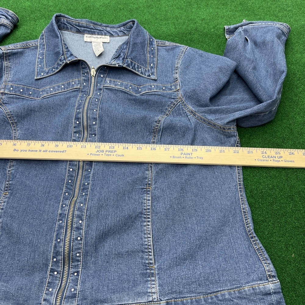Cathy Daniels Rhinestone Full Zip Blue Jean Jacket  Womens Size 1X - Picture 8 of 8